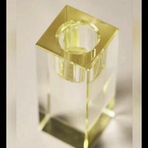 Anthropologie PAIR 2 Modern Cut Glass Candle Holders Yellow Mini NEW NIB